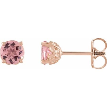 14k Rose 6 Mm Natural Pink Tourmaline Earrings