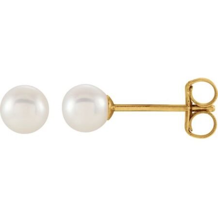 14k Yellow Cultured White Freshwater Pearl Earrings