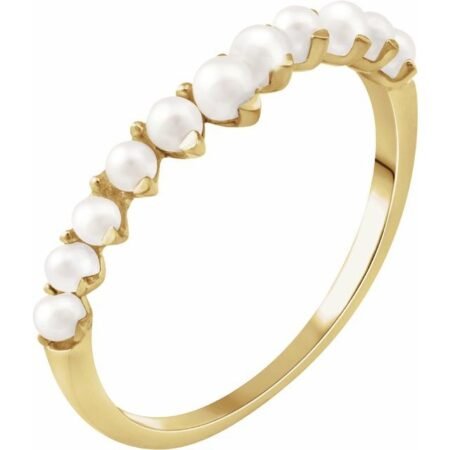 14k Yellow Cultured White Freshwater Pearl Ring