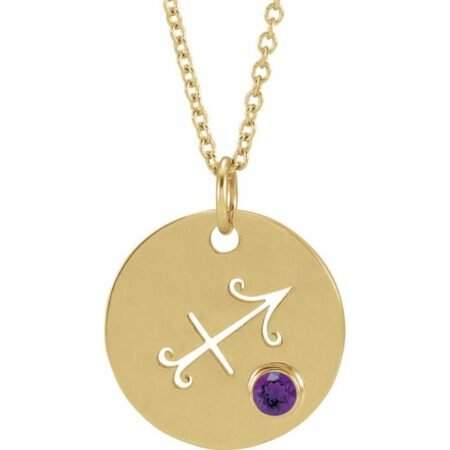 14k Yellow Natural Amethyst Sagittarius Zodiac 16-18' Necklace