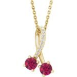 14k Yellow Natural Ruby & .05 Ctw Natural Diamond 16-18' Necklace