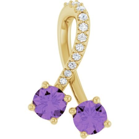 14k Yellow Natural Amethyst & .05 Ctw Natural Diamond Pendant