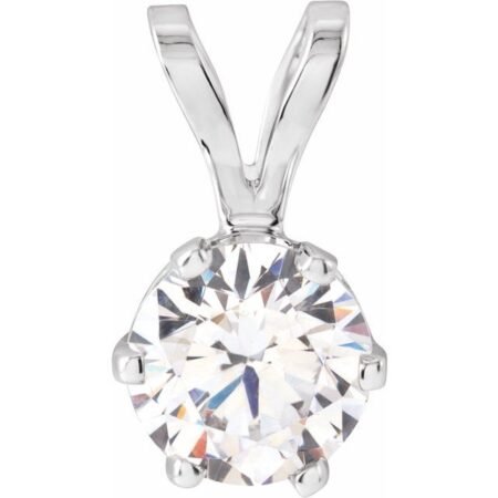 14k White Imitation White Cubic Zirconia Solitaire Pendant