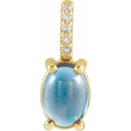 14k Yellow 9x7 Mm Natural London Blue Topaz & .02 Ctw Natural Diamond Charm/pendant