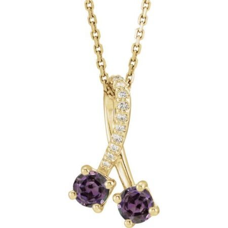 14k Yellow Lab-grown Alexandrite & .05 Ctw Natural Diamond 16-18' Necklace