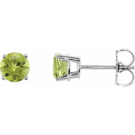 14k White 5 Mm Natural Peridot Earrings