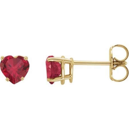14k Yellow Lab-grown Ruby Heart Earrings
