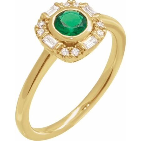 14k Yellow Natural Emerald & 1/6 Ctw Natural Diamond Ring