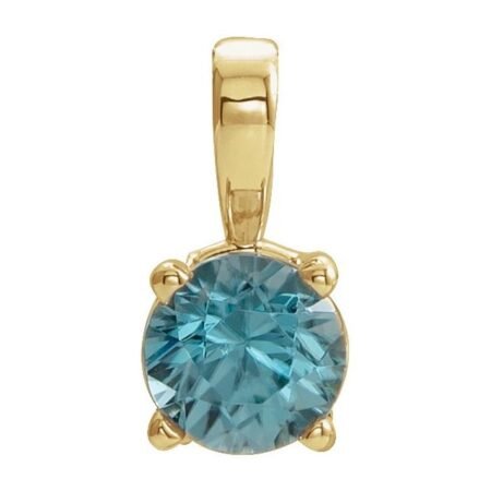 14k Yellow 6 Mm Natural Blue Zircon Pendant