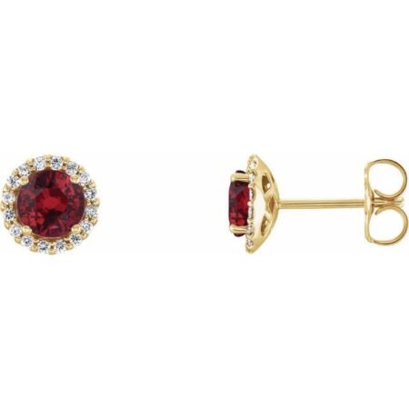 14k Yellow 5 Mm Lab-grown Ruby & 1/8 Ctw Natural Diamond Earrings
