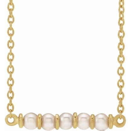 14k Yellow Cultured White Freshwater Pearl Bar 18' Necklace