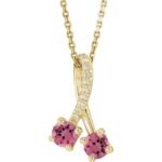 14k Yellow Natural Pink Tourmaline & .05 Ctw Natural Diamond 16-18' Necklace