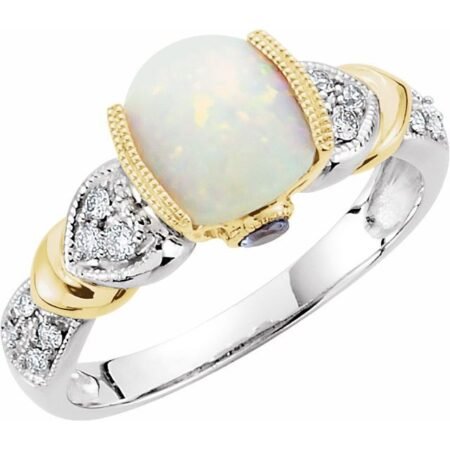 14k White/yellow Natural White Opal, Natural Tanzanite & 1/6 Ctw Natural Diamond Ring