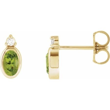 14k Yellow 5x3 Mm Natural Peridot & .03 Ctw Natural Diamond Earrings