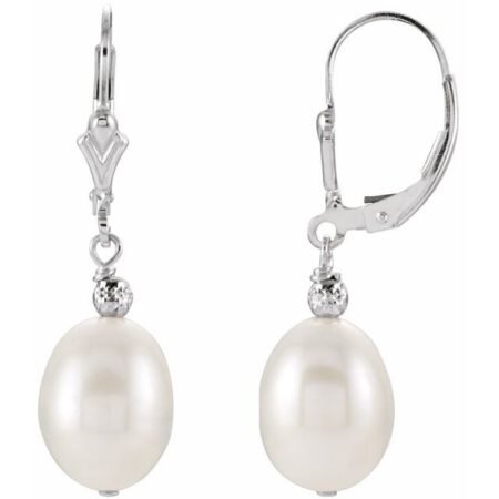 Sterling Silver 9-9.5 Mm Cultured White Freshwater Pearl Earrings