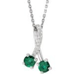 Sterling Silver Lab-grown Emerald & .05 Ctw Natural Diamond 16-18' Necklace