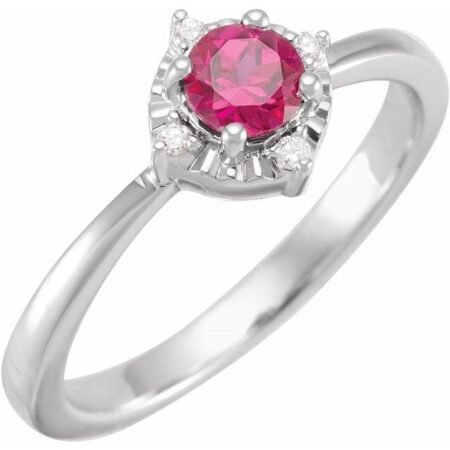 Sterling Silver Lab-grown Ruby & .04 Ctw Natural Diamond Halo-style Ring