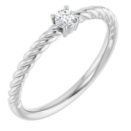 Sterling Silver 3 Mm Natural White Sapphire Solitaire Rope Ring