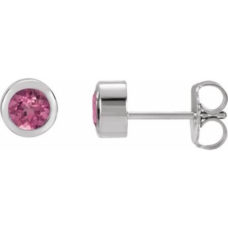 14k White Natural Pink Tourmaline Bezel-set Earrings