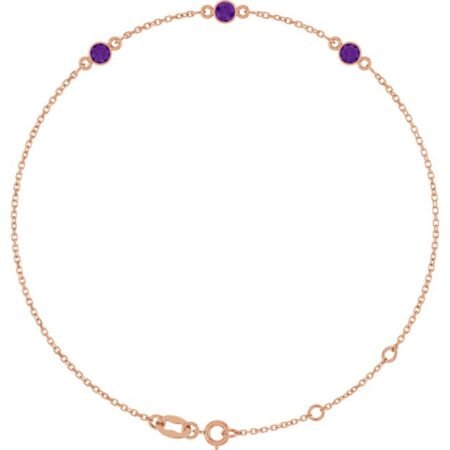 14k Rose Natural Amethyst Bezel-set Three-stone 6 1/2-7 1/2' Bracelet