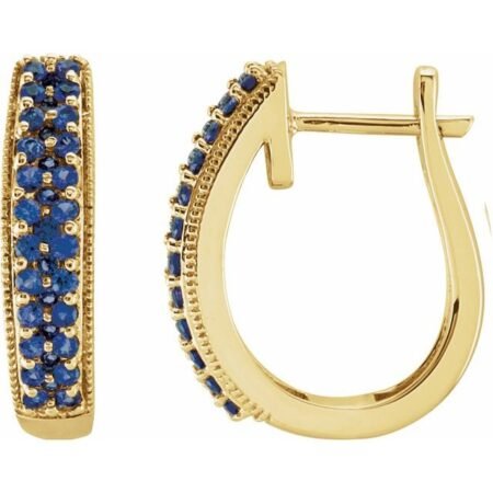 14k Yellow Natural Blue Sapphire 18.5 Mm Hoop Earrings