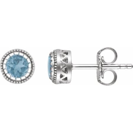 14k White Natural Swiss Blue Topaz Stud Earrings