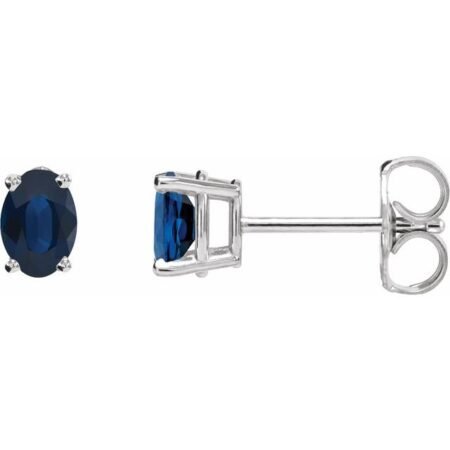 14k White Lab-grown Blue Sapphire Earrings