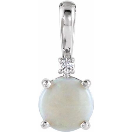 14k White Natural White Opal & .015 Ctw Natural Diamond Pendant