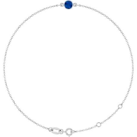 14k White Lab-grown Blue Sapphire 6 1/2-7 1/2' Bracelet