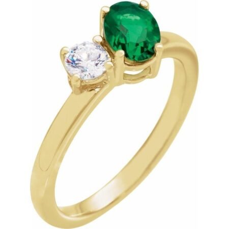 14k Yellow Lab-grown Emerald & 1/4  Ctw Lab-grown Diamond Ring