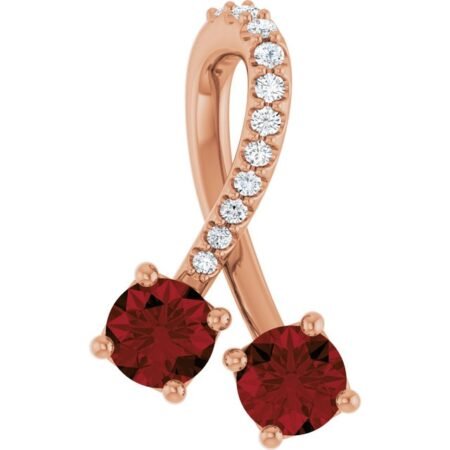 14k Rose Natural Mozambique Garnet & .05 Ctw Natural Diamond Pendant