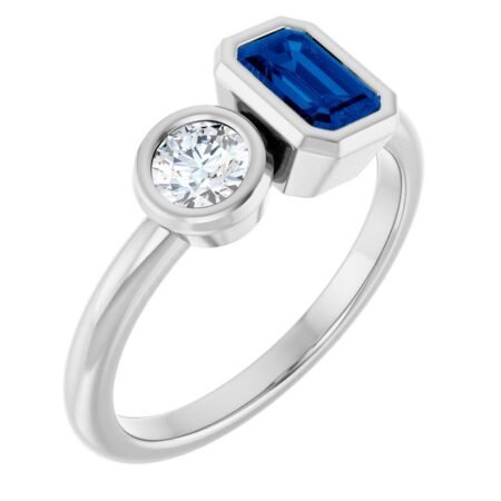 Platinum Lab-grown Blue Sapphire & 1/4 Ctw Lab-grown Diamond Ring