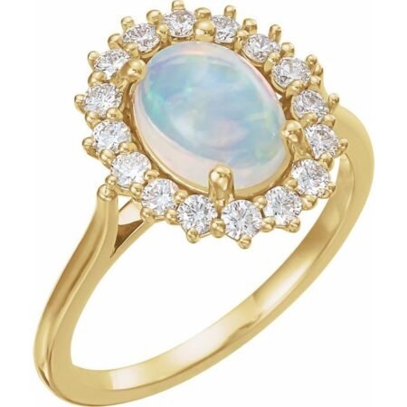 14k Yellow Natural Ethiopian Opal & 1/5 Ctw Natural Diamond Ring