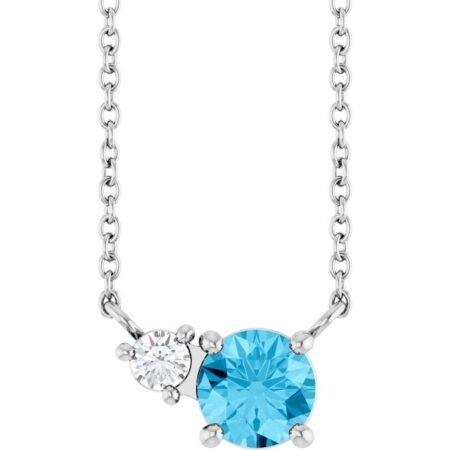 Platinum Natural Aquamarine & .06 Ct Natural Diamond 18' Necklace