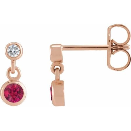 14k Rose Lab-grown Ruby & .05 Ctw Natural Diamond Two-stone Earrings