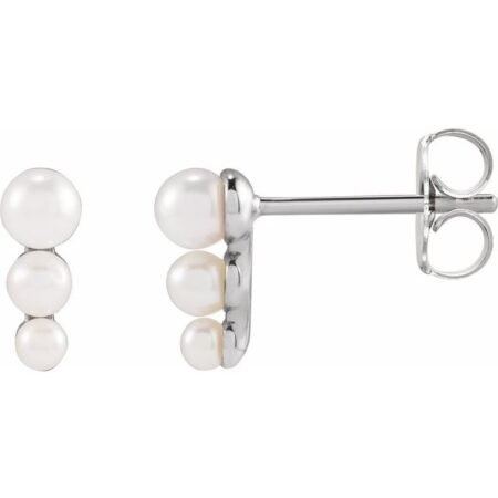 14k White Graduated Cultured White Freshwater Pearl Earrings