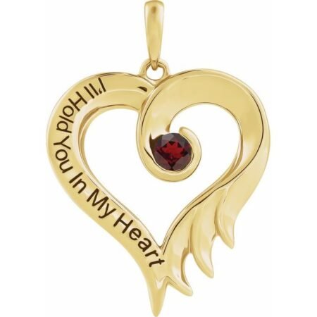 14k Yellow Natural Mozambique Garnet & Engraved I'll Hold You In My Heart Pendant