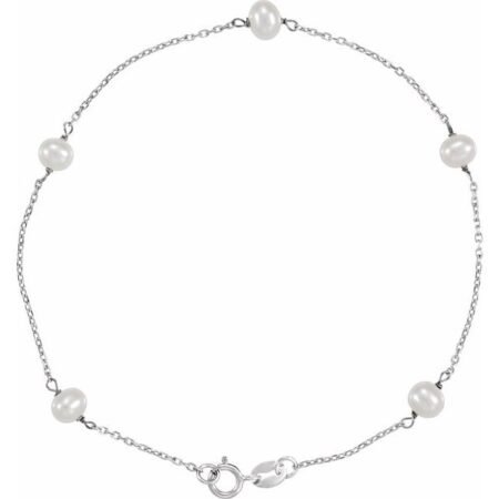 14k White Cultured White Freshwater Pearl 5-station 7' Bracelet