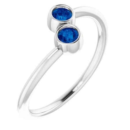 14k White Lab-grown Blue Sapphire Two-stone Ring