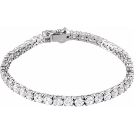 Sterling Silver  Imitation White Cubic Zirconia Line 7' Bracelet