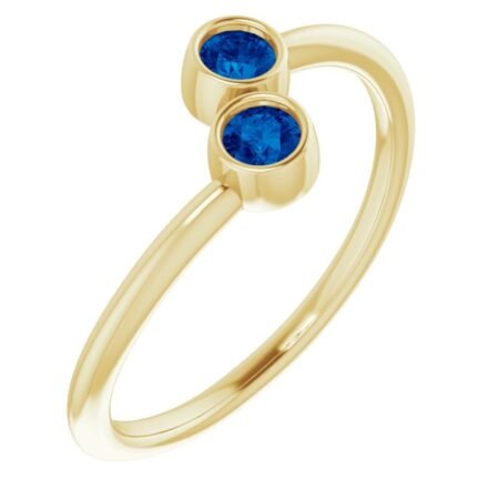 14k Yellow Lab-grown Blue Sapphire Two-stone Ring