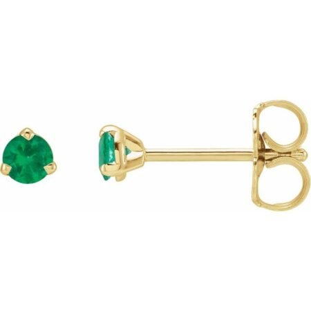 14k Yellow 3 Mm Natural Emerald Earrings