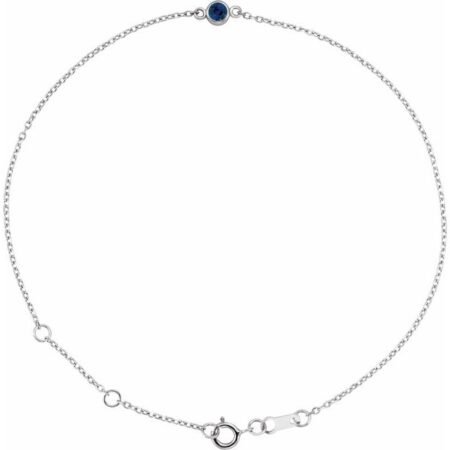 14k White Natural Blue Sapphire Bezel-set Solitaire 6 1/2-7 1/2' Bracelet