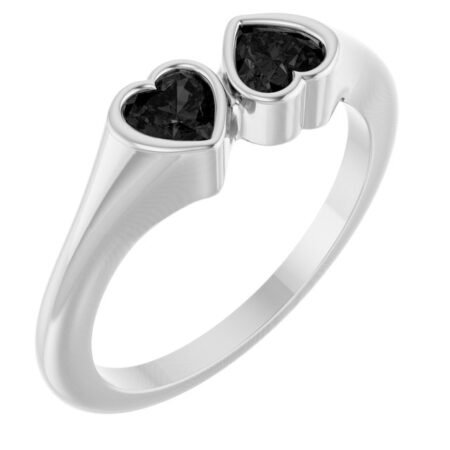 14k White Natural Onyx Two-stone Ring