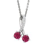 14k White Natural Ruby & .05 Ctw Natural Diamond 16-18' Necklace