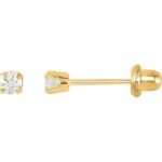 14k Yellow 3 Mm Imitation White Cubic Zirconia Piercing Stud Earrings