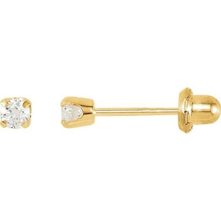 14k Yellow 3 Mm Imitation White Cubic Zirconia Piercing Stud Earrings