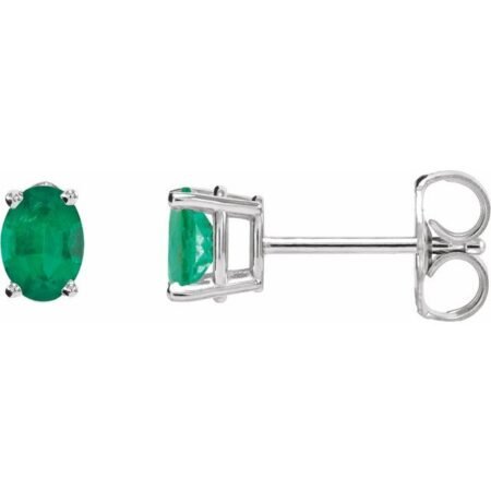 14k White Lab-grown Emerald Earrings
