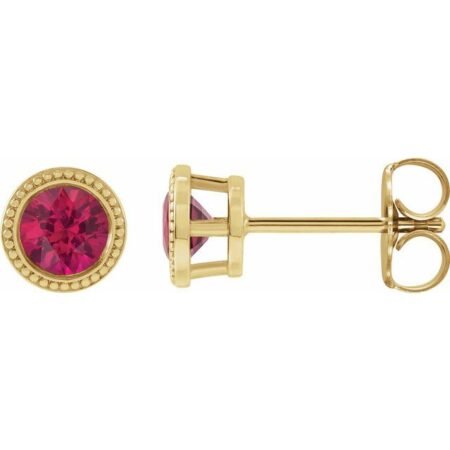 14k Yellow 5 Mm Natural Ruby Beaded Bezel-set Earrings
