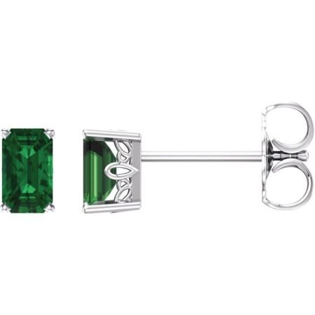 14k White Lab-grown Emerald Earrings
